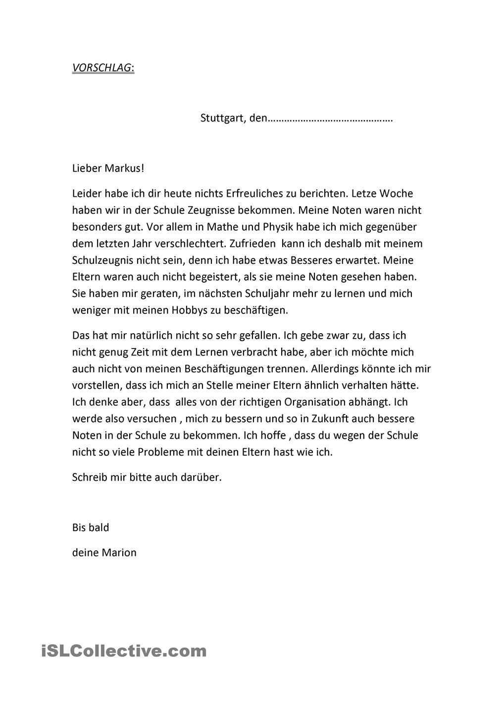 Brief Zeugnis Brief Deutsch Deutsch Schreiben Deutsch Lernen