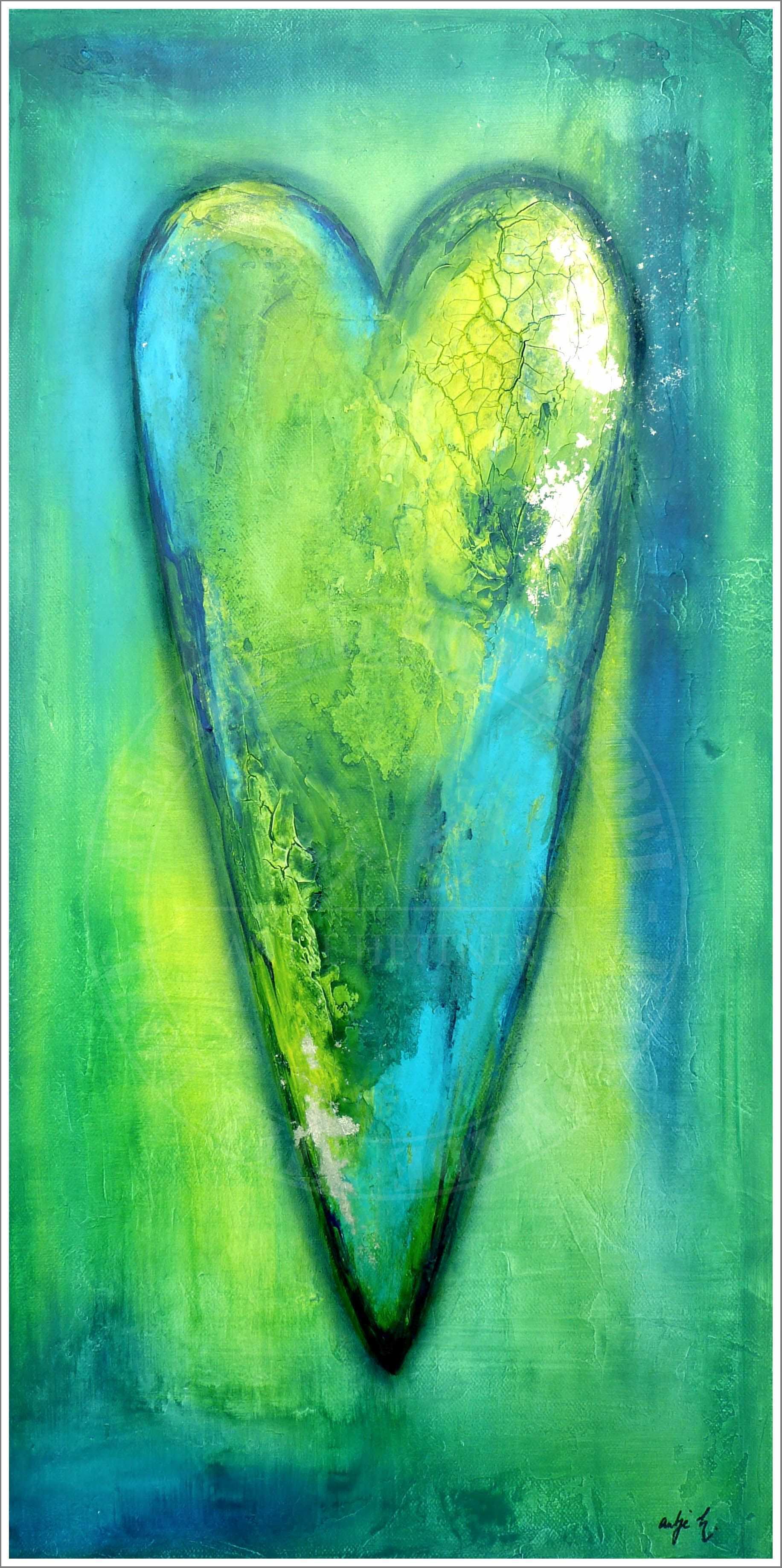 Smaragd Love Acrylic On Canvas Acrylbilder Abstrakt Herz Malen Acrylgemalde