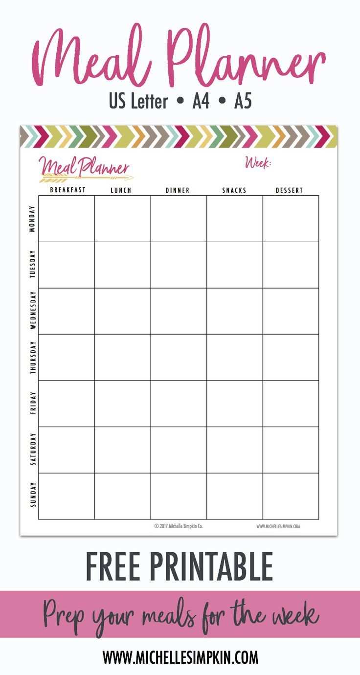 Free Meal Planner Printable Prep Your Meals For The Week With This Easy To Use Meal Planner Grab It Without Giving Up Your Email Address Vorlagen Kalender
