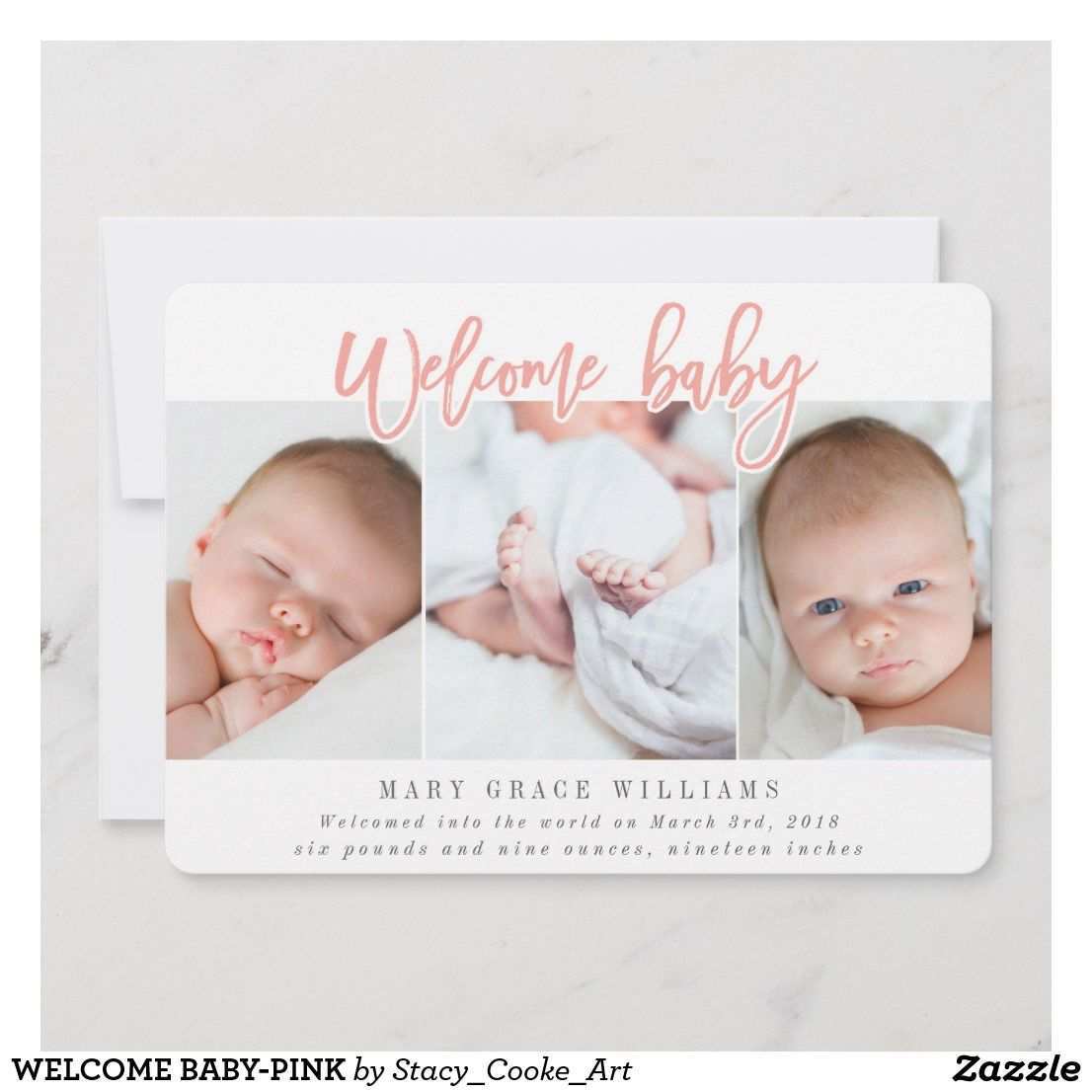 Welcome Baby Pink Announcement Zazzle Com Twin Birth Announcements Birth Announcement Birth Announcement Girl