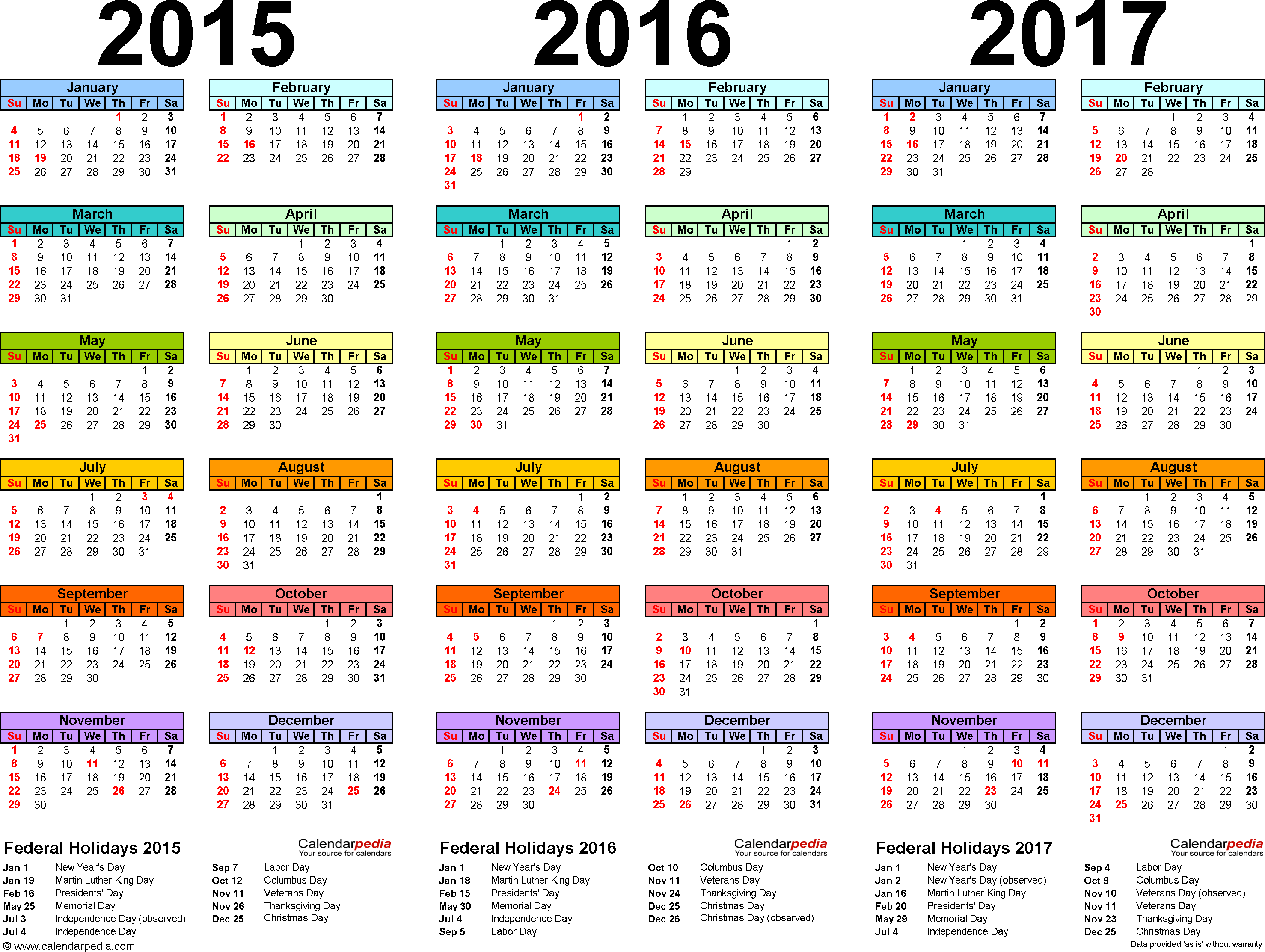 2015 2016 2017 Calendar 4 Three Year Printable Pdf Calendars Calendar Template Printable Calendar Pdf Printable Calendar Template