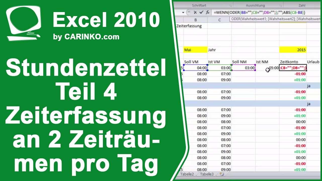 Stundenzettel Zeiterfassung In Excel Erstellen Teil 4 Carinko Com Zeiterfassung Tagessatz Stundenlohn