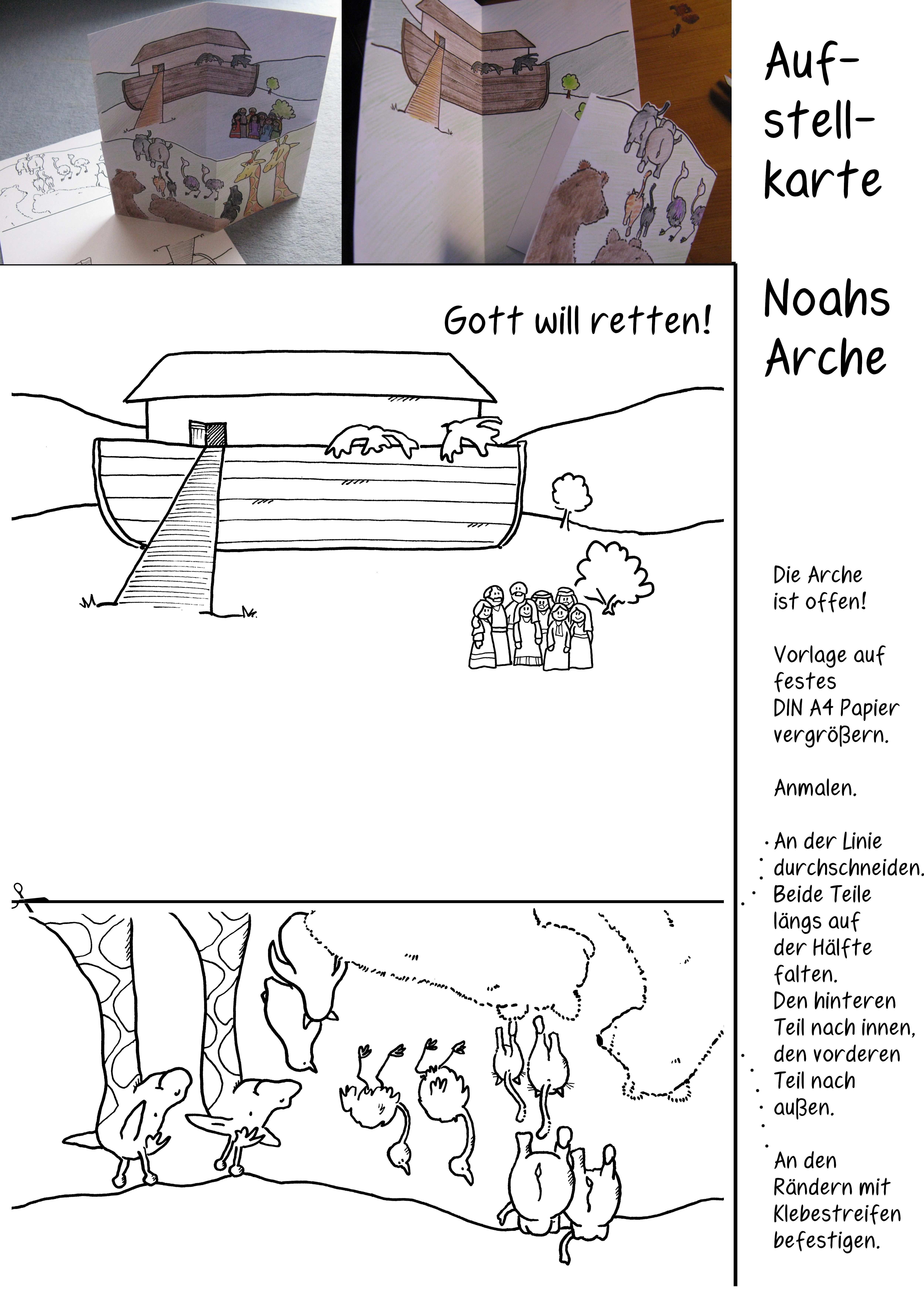 Noahs Arche Sintflut Aufstellkarte Basteln Zur Geschichte Bibelgeschichten Basteln Bibel Fur Kinder Bibel Geschichten