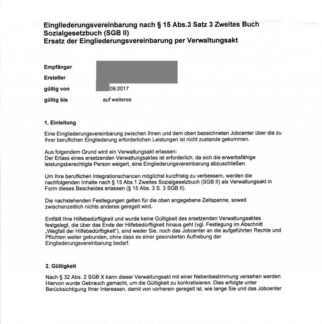 Egv Per Verwaltungsakt Mit Dubioser Gultigkeitsdauer Erbitte Hilfe Fur Widerspruch Erwerbslosenforum Deutschland