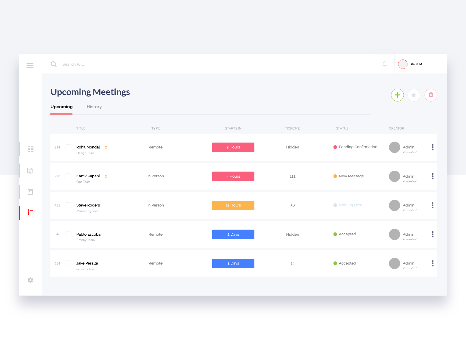 Upcoming Meetings Schedule Dashboard Design Template Web App Design Dashboard Design