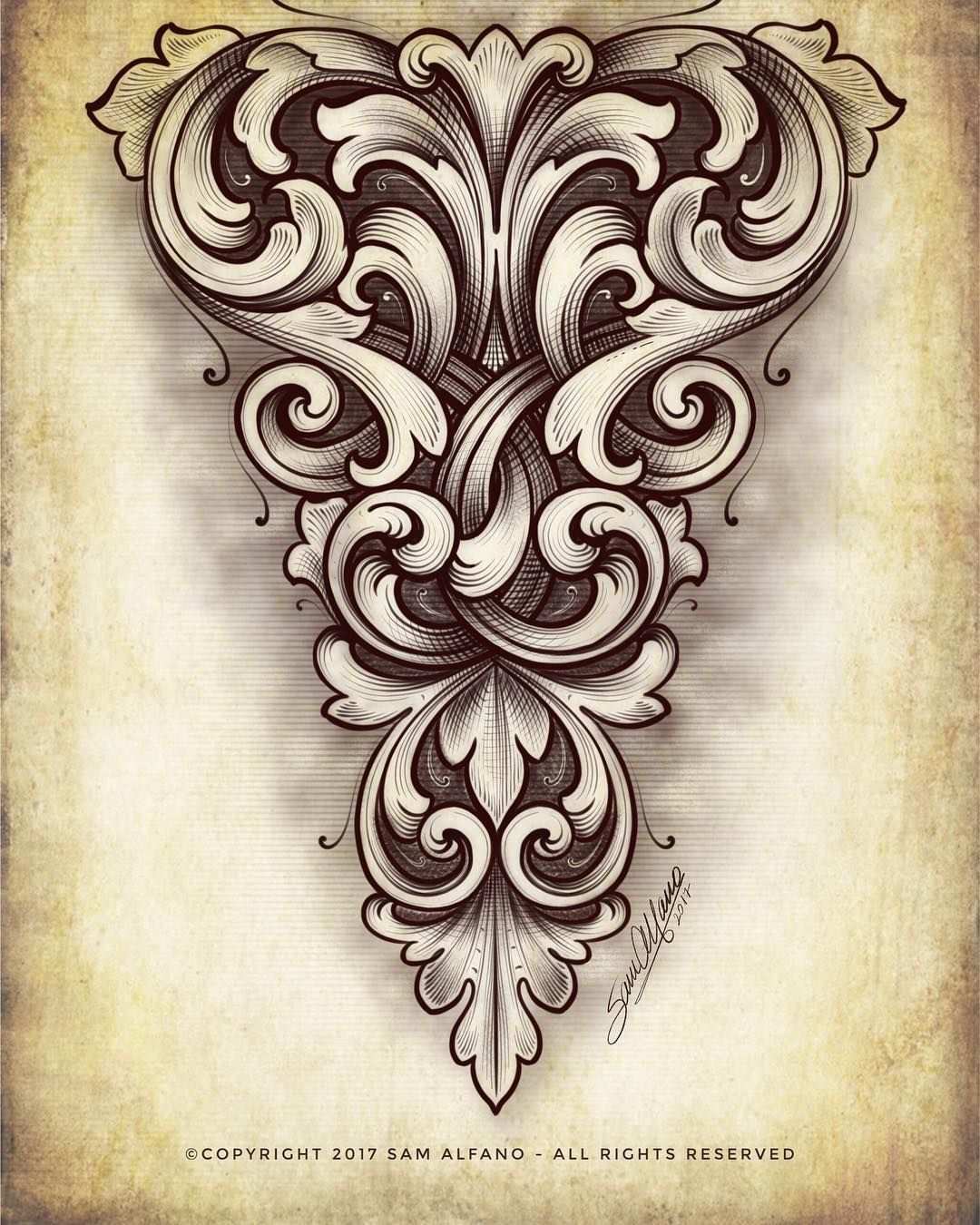1 502 Likes 15 Comments Sam Alfano Master Engraver On Instagram Intertwined Scrolls Thanks For Follo Filigree Tattoo Wood Tattoo Carving Designs