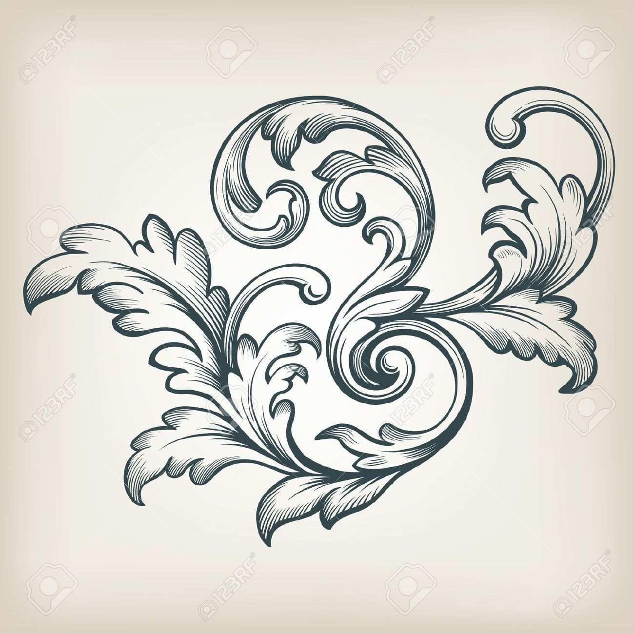 Vintage Barock Rolleentwurf Rahmen Gravur Akanthus Blumengrenze Musterelement Retro Stil Filigrane Vektor Filigrane Tatowierung Barock Mandala Selber Malen