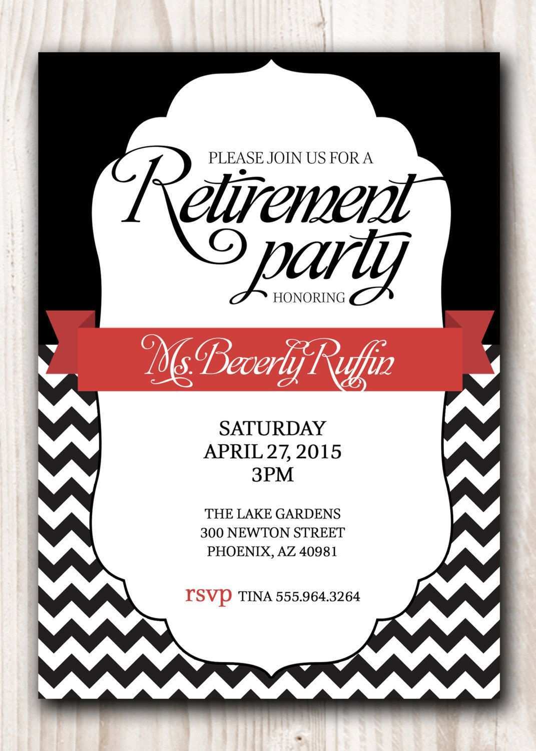 Retirement Invitation Black With A Touch Of Red Or Pick Any Etsy In 2020 Party Invite Template Retirement Invitations Retirement Invitation Template