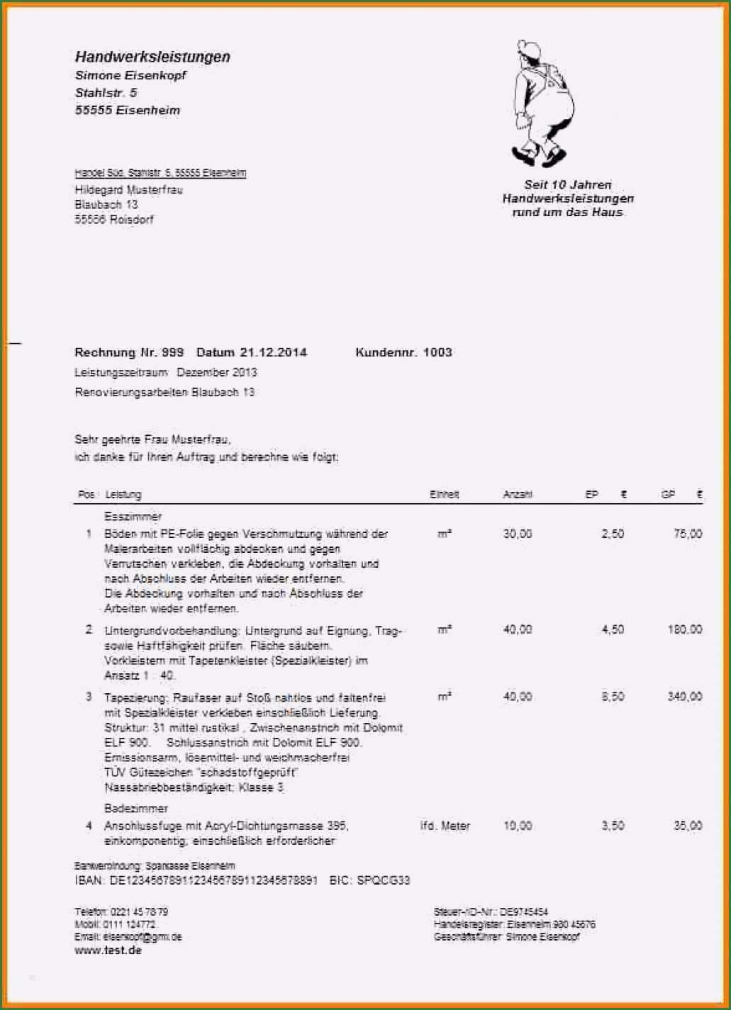 11 Aussergewohnlich Handwerkerrechnung Muster Vorlage Briefkopf Vorlage Vorlagen Word Vorlagen