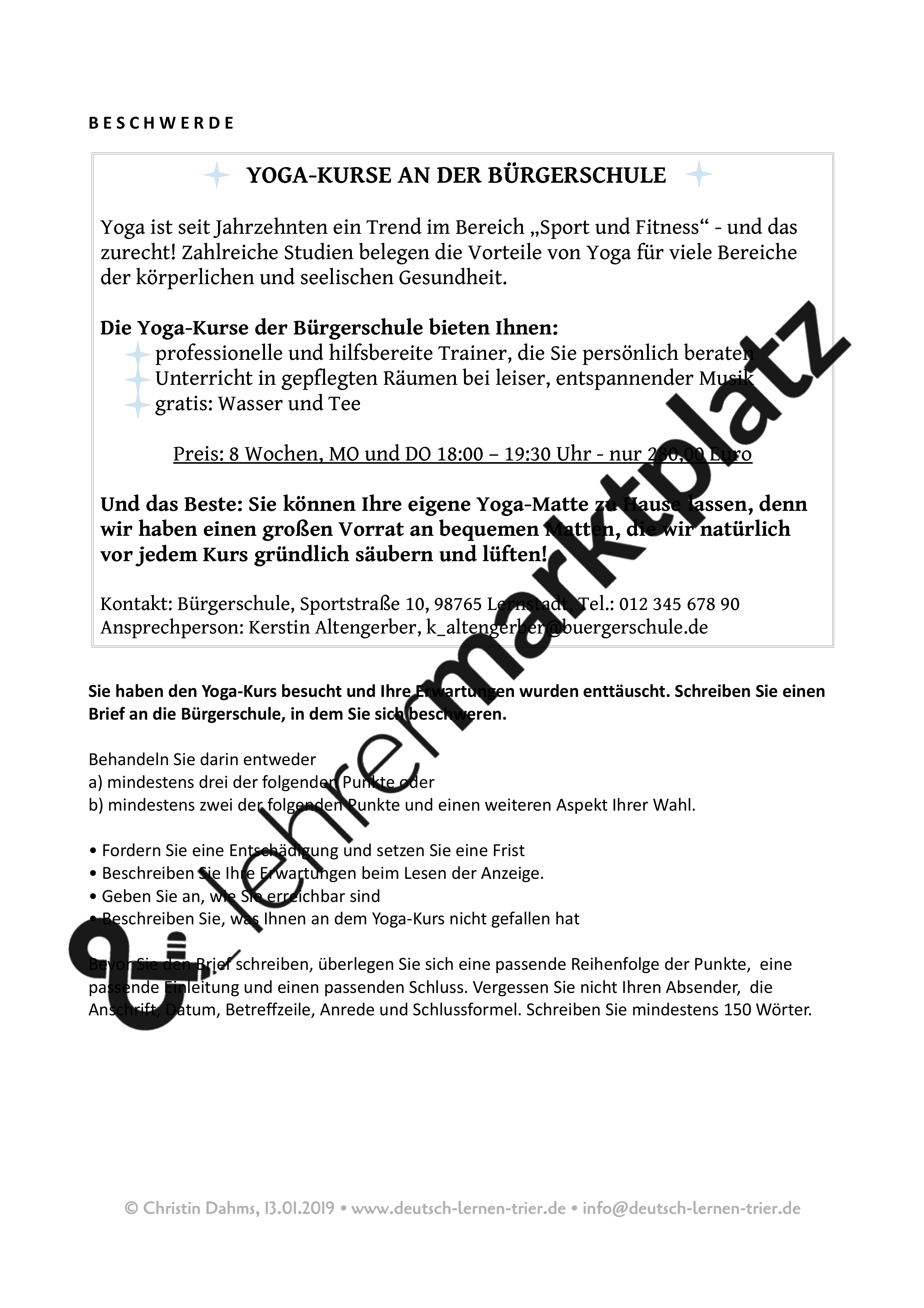 B2 Schriftlicher Ausdruck 4 Briefe Bitte Um Informationen Beschwerde Bewerbung Anmeldung Unterrichtsmaterial Im Fach Daz Daf Deutsche Sprache Schreibaufgaben Bewerbung