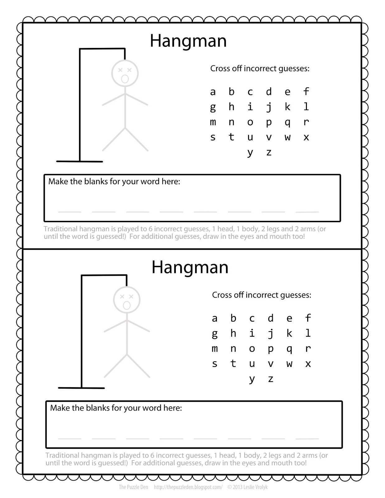 Free Hangman Template Printable Games For Kids Hangman Words Paper Games
