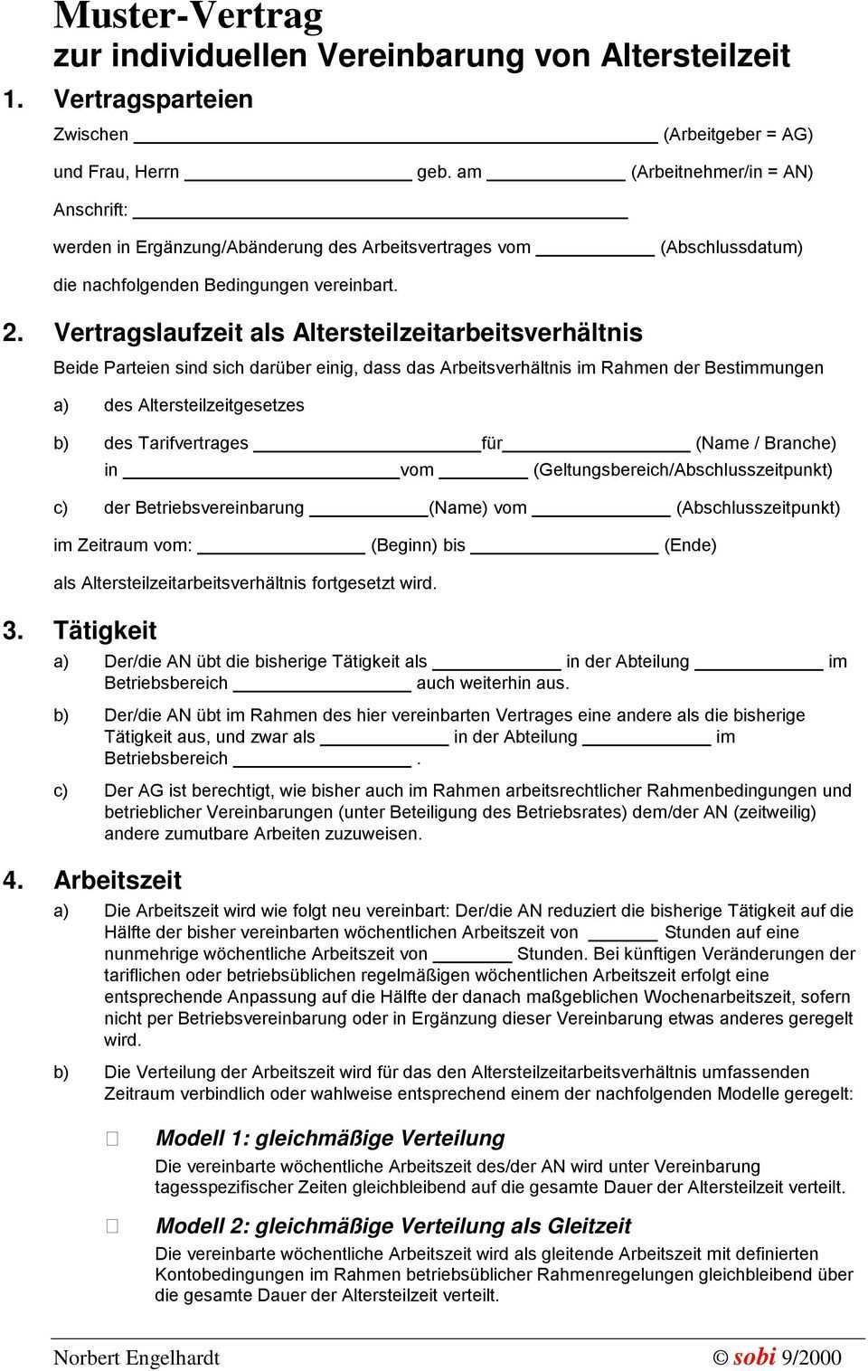 Muster Vertrag Zur Individuellen Vereinbarung Von Altersteilzeit Pdf Free Download