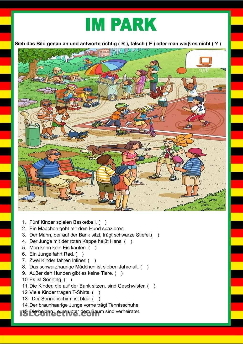 Willkommen Auf Deutsch Im Park Bildbeschreibung Deutsch Lernen Deutsch Lernen Kinder Deutsche Grammatik