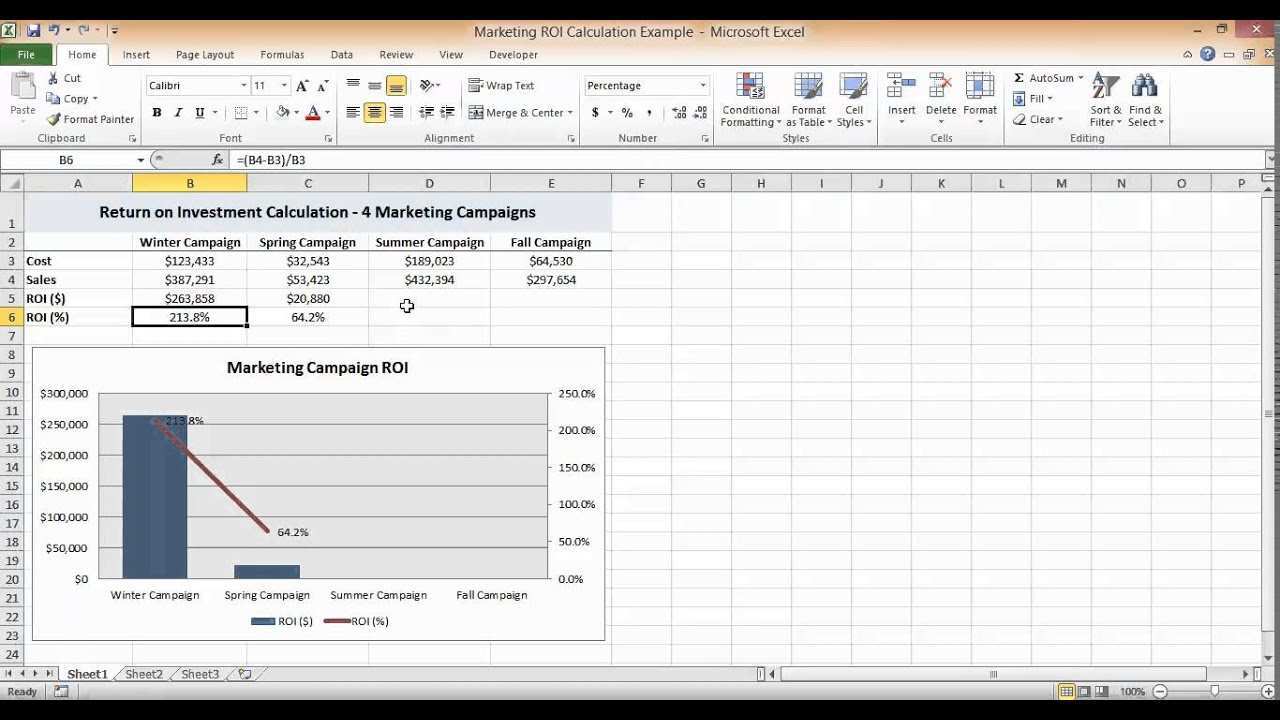Roi Calculation In Excel Youtube