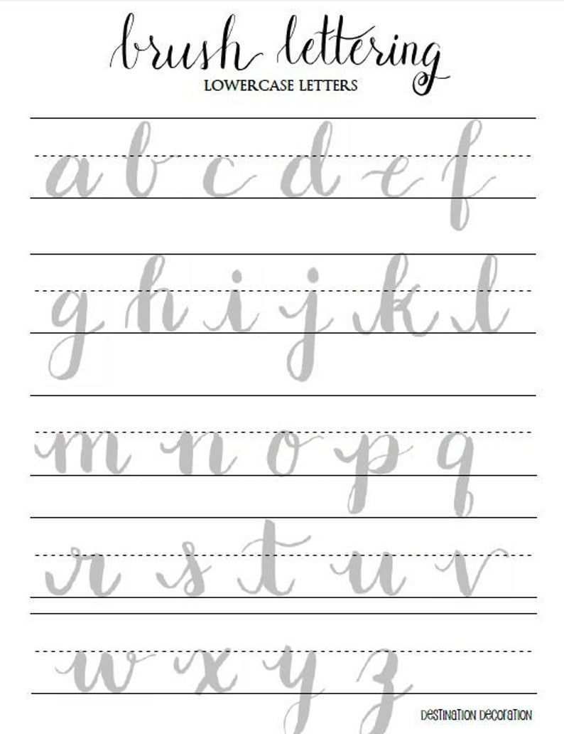 Brush Lettering Practice Worksheets Uppercase And Lowercase Letters Brush Lettering Practice With Sample Letters A Through Z Brush Lettering Tutorial Brush Lettering Worksheet Brush Lettering Practice