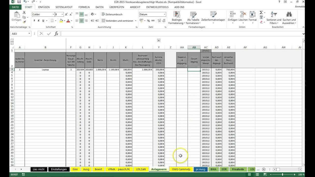 Einfuhrung Excel Vorlage Einnahmenuberschussrechnung Eur Youtube