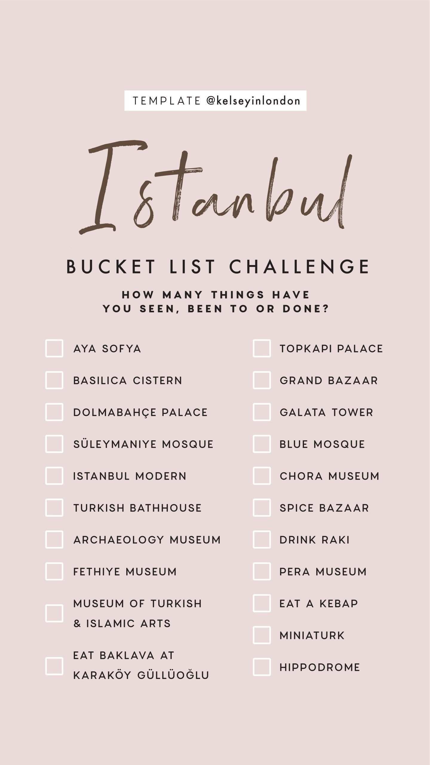 Bucket List Vorlage Top Aktivitten In Istanbul Istanbul Bucketlist Instagram Story Template Bucket Istanbul Travel Travel Instagram List Challenges