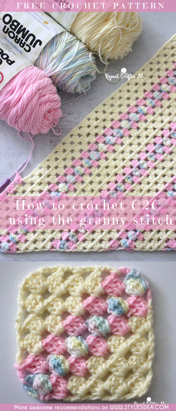 How To Crochet C2c Using Granny Stitch Blanket Crochet Stitch For Blanket Written Us Terms Crochet Blanket Sizes Crochet Stitches For Blankets Crochet
