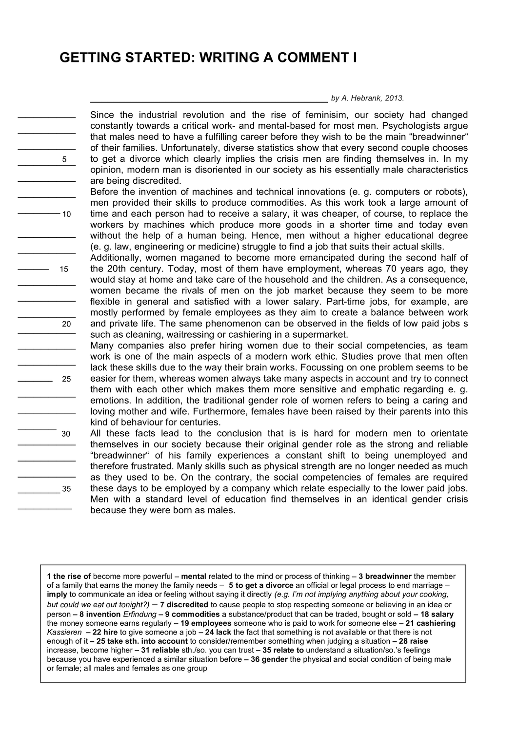 Arbeitsblatt Writing A Comment Mustertext Und Linking Words Gender Individual And Society Unterrichtsmaterial Im Fach Englisch Englischunterricht Unterrichtsmaterial Arbeit