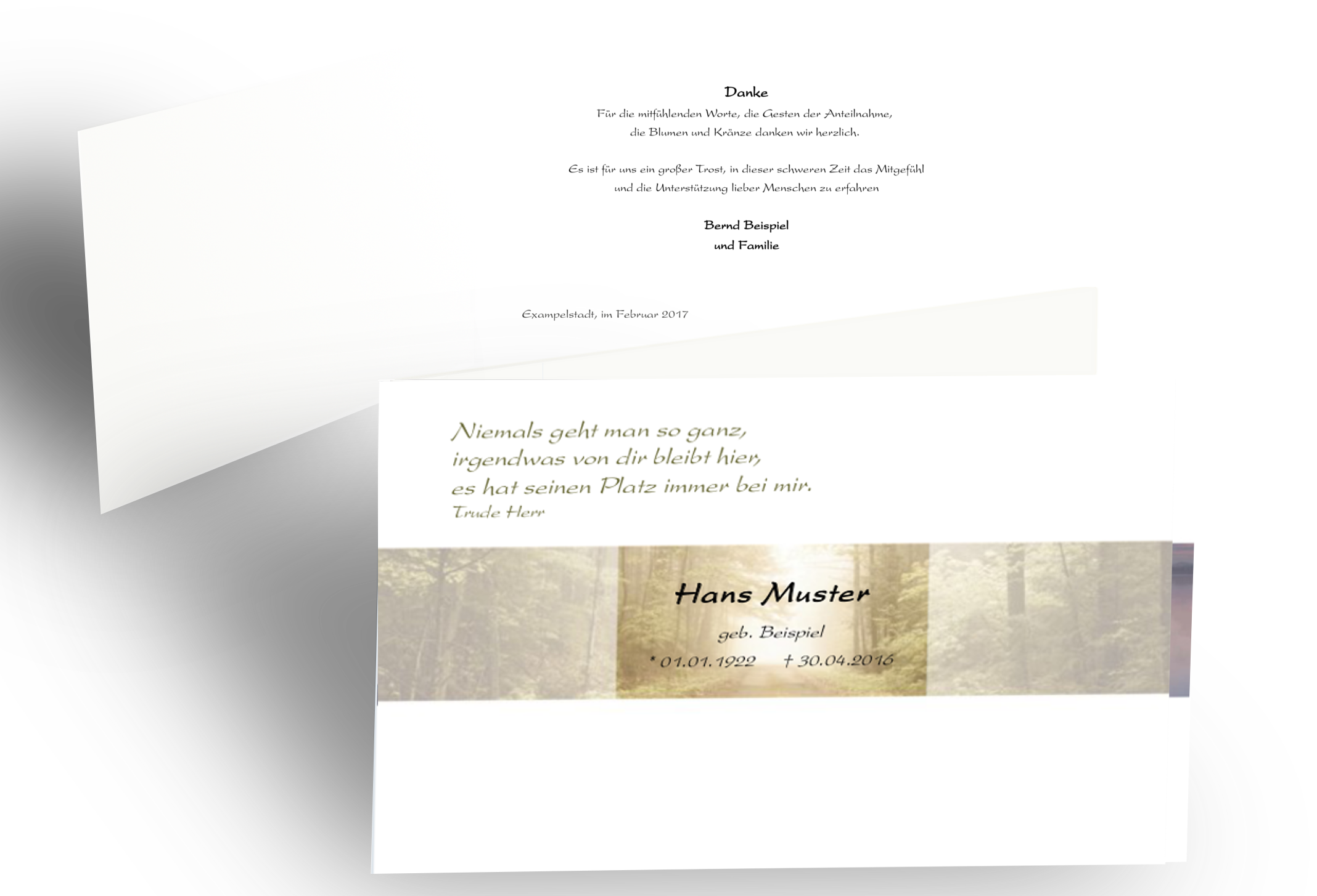 Moderne Trauer Danksagung Wald Natur Baum Doppelkarte Danke Sagen Trauerkarten Danksagung Danksagung Text