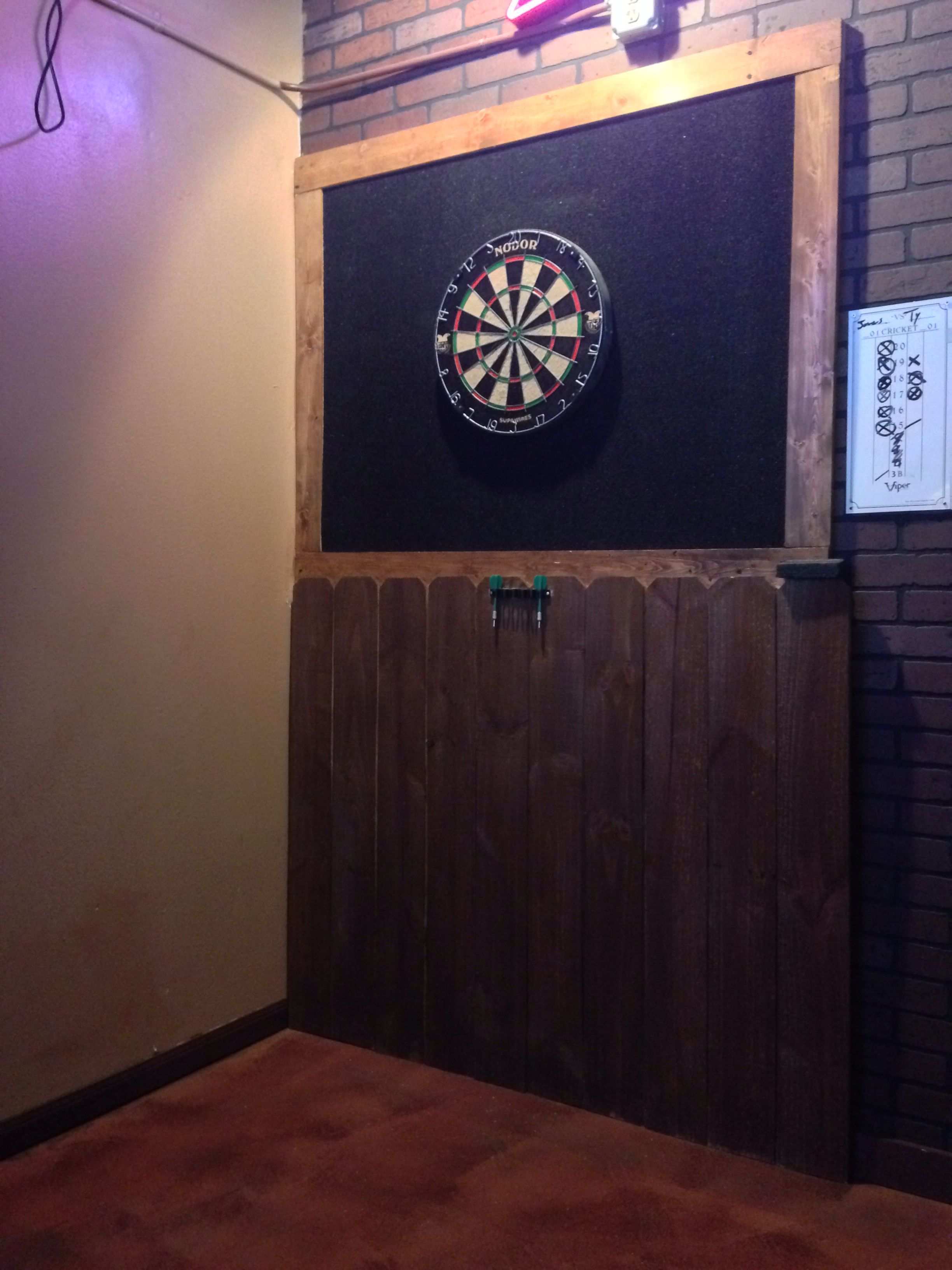Cover An Area With Cork Paint The Cork Dart Board Dartboard Cabinet Diy Board Game Room