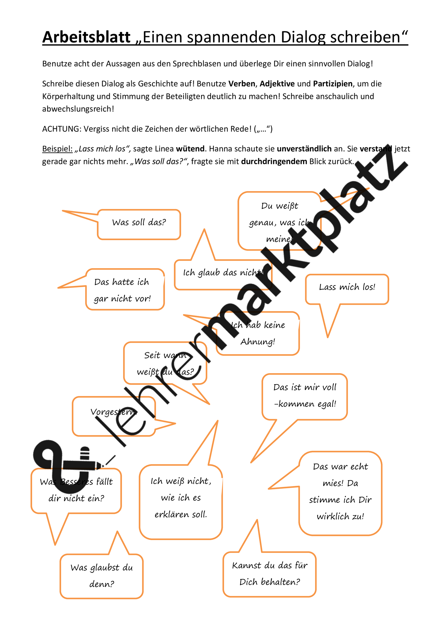 Arbeitsblatt Einen Spannenden Dialog Schreiben Unterrichtsmaterial Im Fach Deutsch Deutsch Unterricht Arbeitsblatter Adjektive