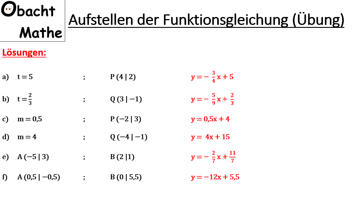 Aufstellen Der Funktionsgleichung Lineare Funktionen Ubungen Mit Losungen 2 Punkte Gegeben Steigung Und 1 Punkt Gegebe Gleichung Mathe Lineare Funktion