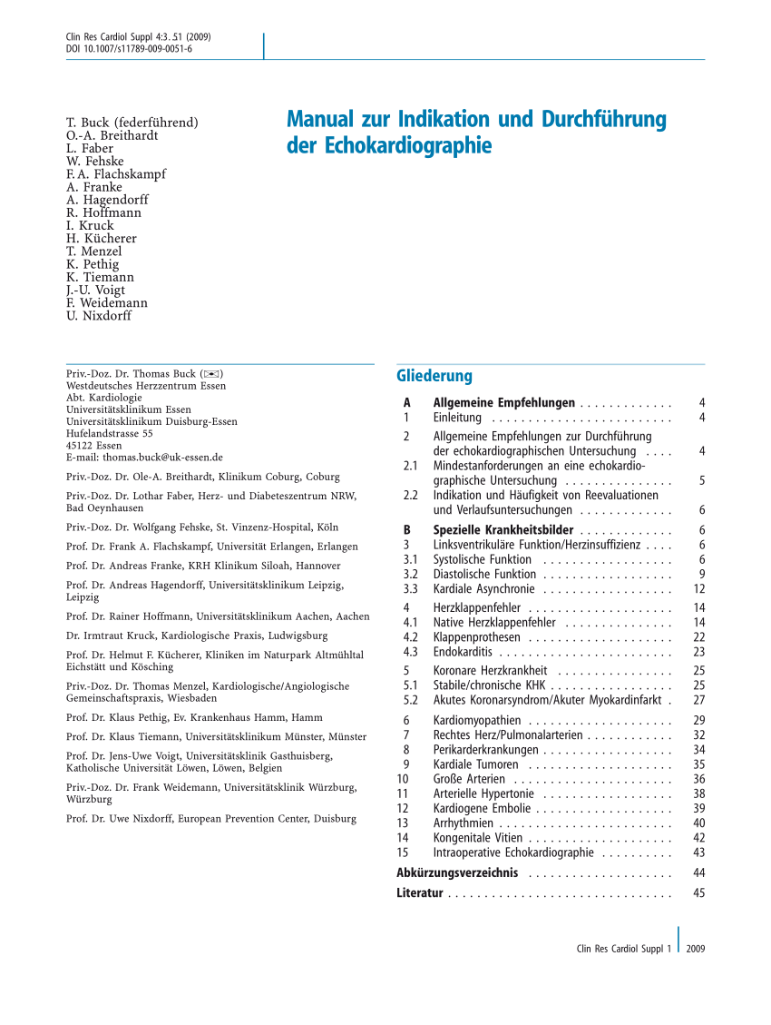 Pdf Manual Zur Indikation Und Durchf Hrung Der Echokardiographie