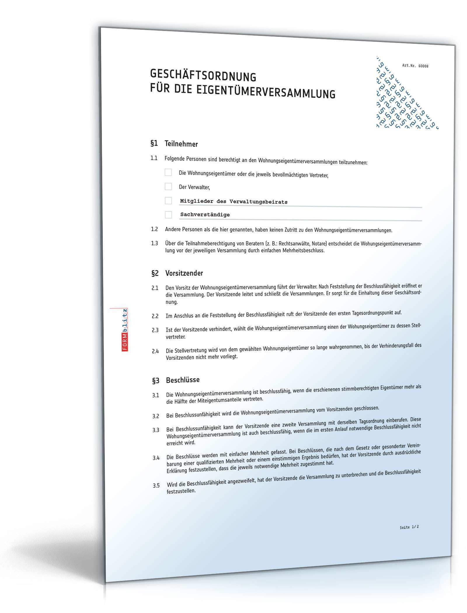 Geschaftsordnung Wohnungseigentumergemeinschaft Vorlage Zum Download