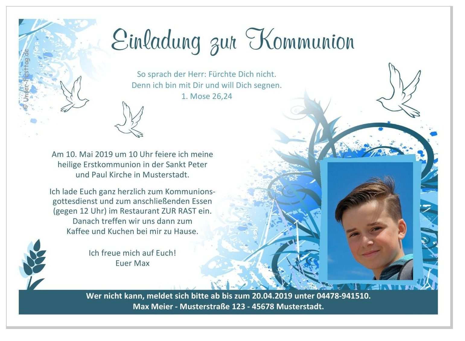 Einladungen Kommunion Fur Jungs Bunte Kringel Einladung Kommunion Einladung Kommunion Text Einladungen