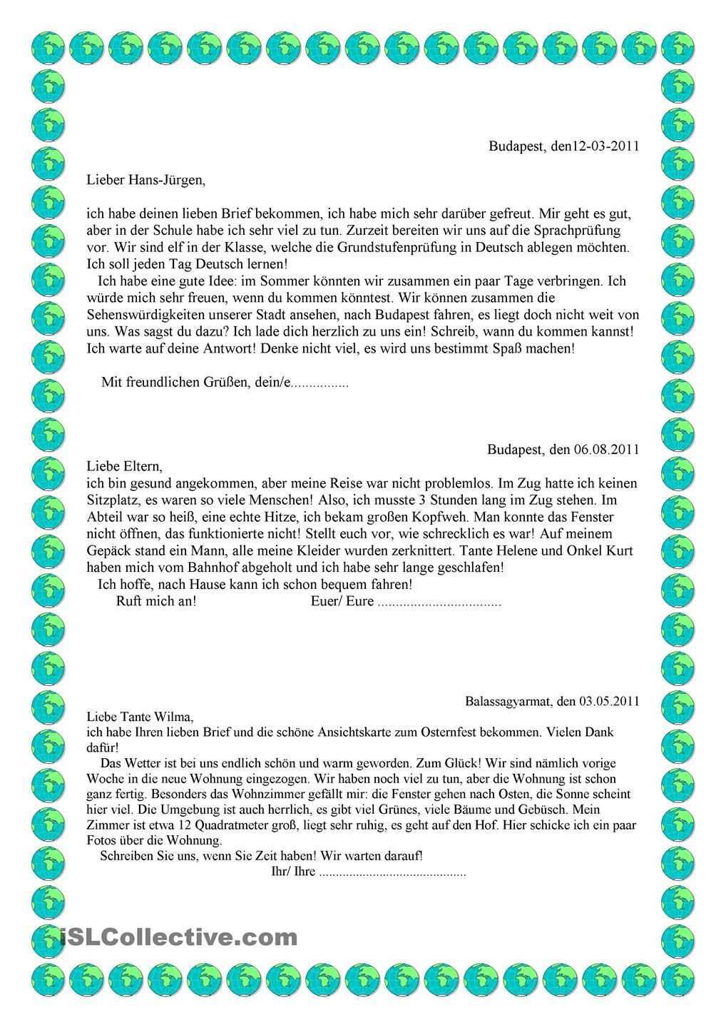 Brief B1 Briefe Schreiben Brief Deutsch Sms Schreiben