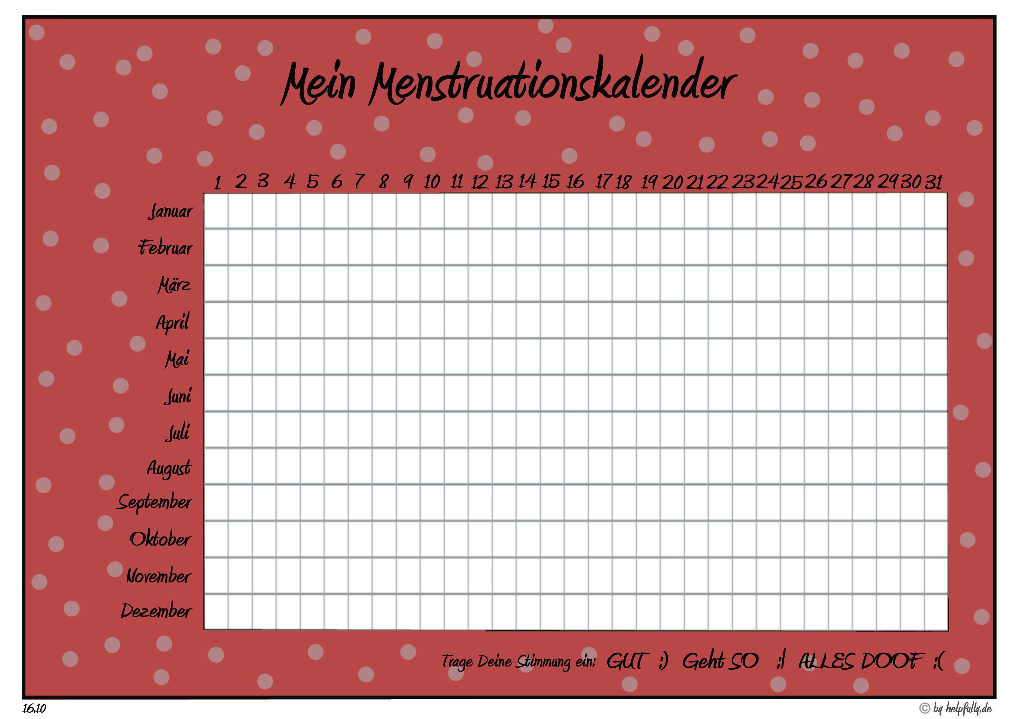 Vorlage Mein Menstruationskalender Punkte Rot Menstruationskalender Kalender Zyklus Kalender