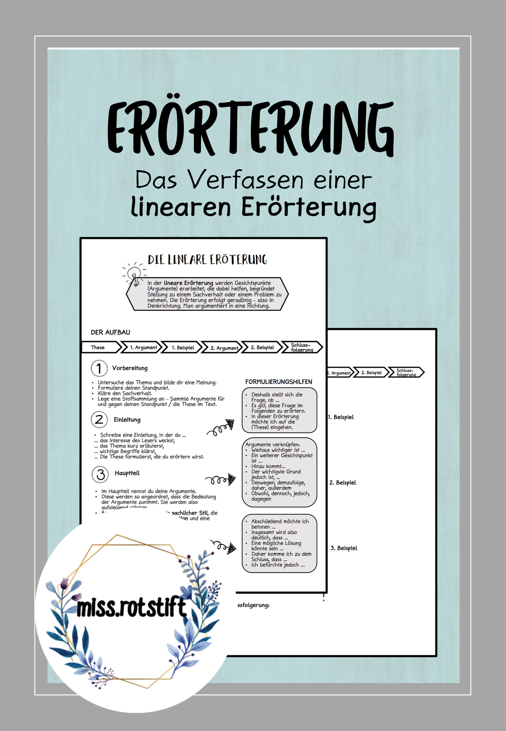 Lineare Erorterung Ubersicht Formulierungshilfe Schreibplan Unterrichtsmaterial Im Fach Deutsch Erorterung Formulierungshilfen Erste Hilfe