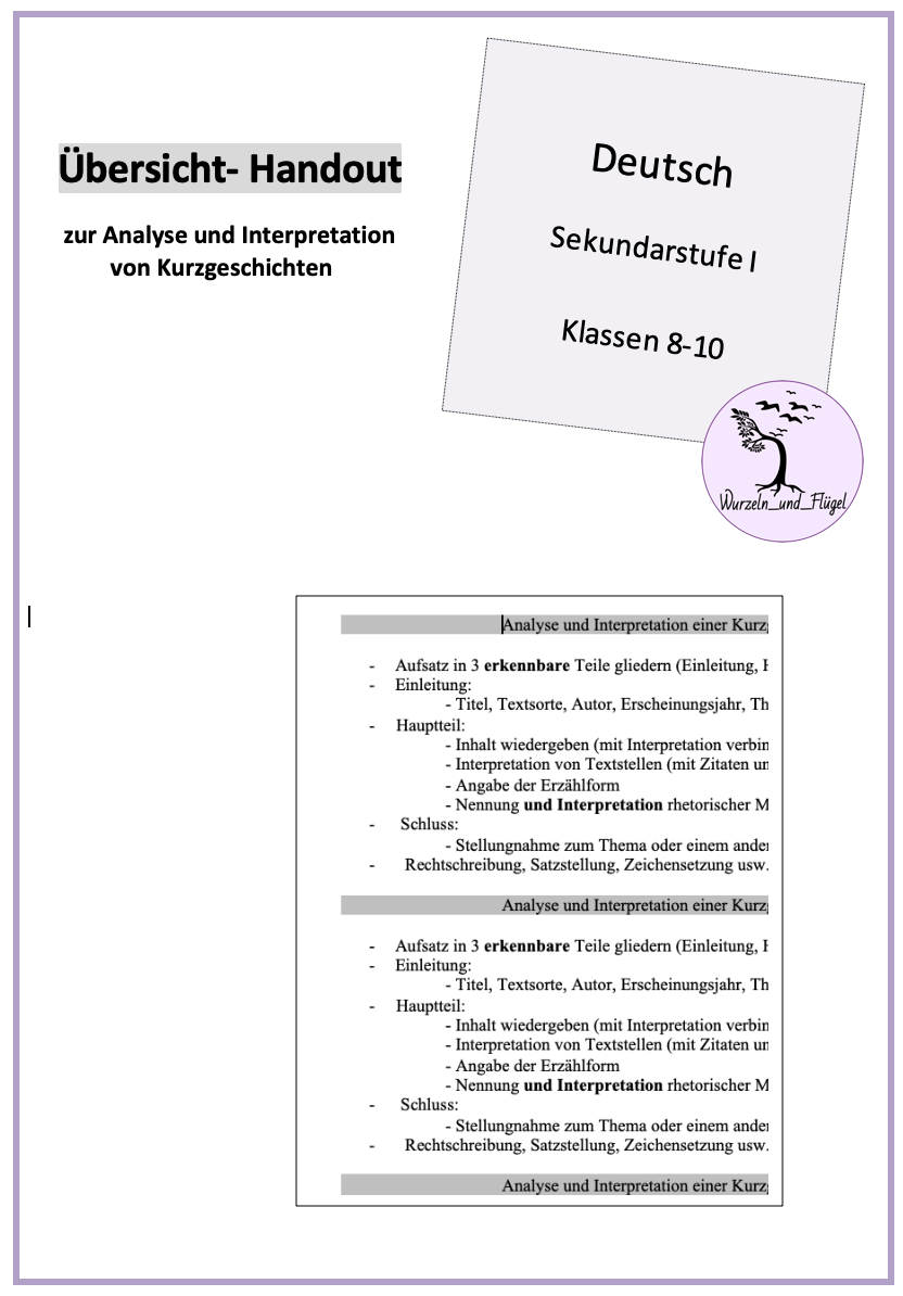 Handout Zur Analyse Von Kurzgeschichten Sekundarstufe I Handout Kurzgeschichten Kurzgeschichte Analyse