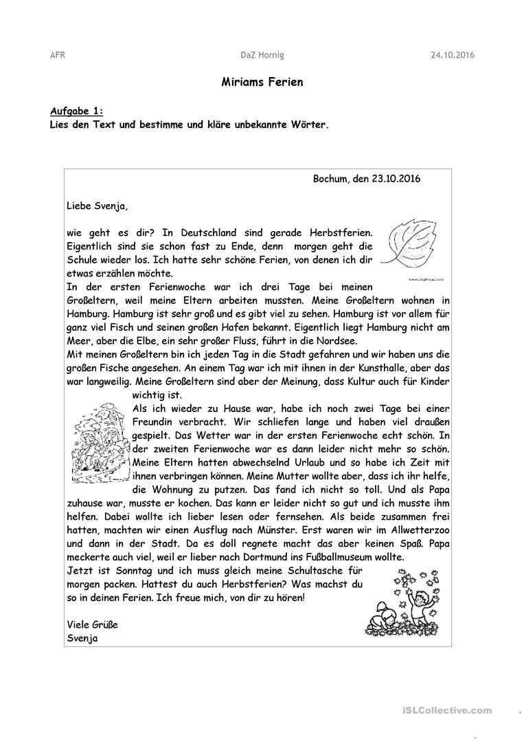 Briefe Schreiben Arbeitsblatt Kostenlose Daf Arbeitsblatter Brief Deutsch Briefe Schreiben Briefe Lesen