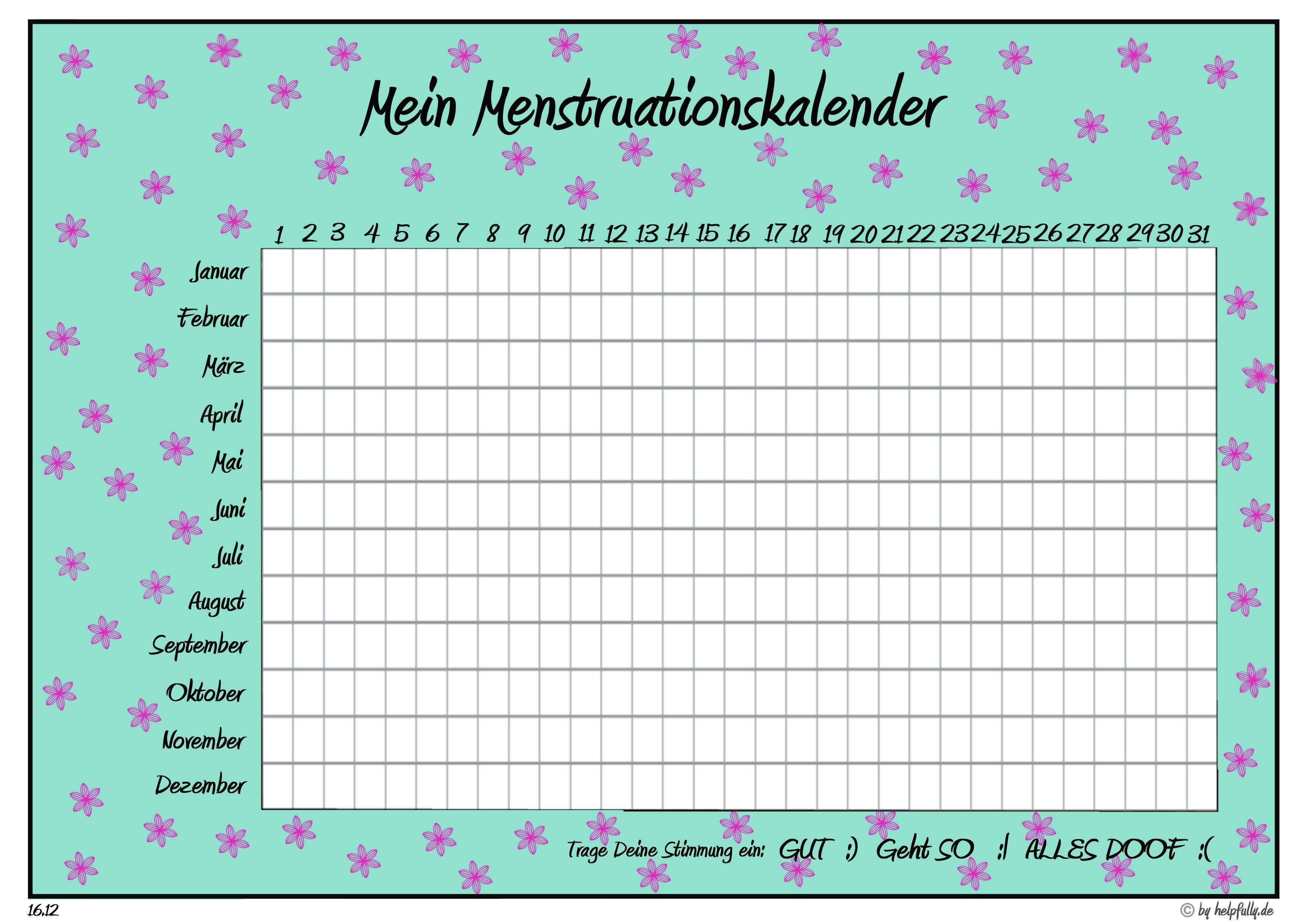 Vorlage Mein Menstruationskalender Blumen Turkis Pink Menstruationskalender Kalender Druckbare Planer