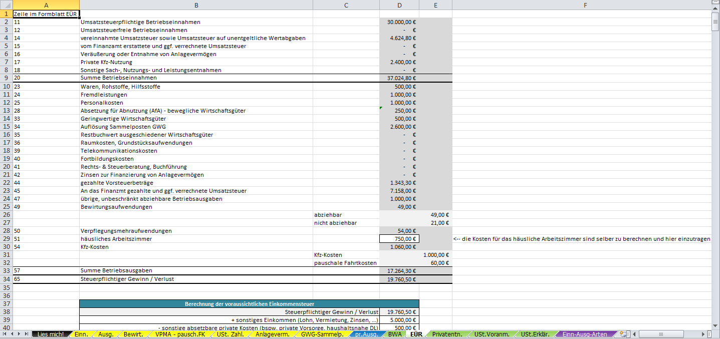 Excel Vorlage Einnahmenuberschussrechnung Eur 2014 Pierre Tunger
