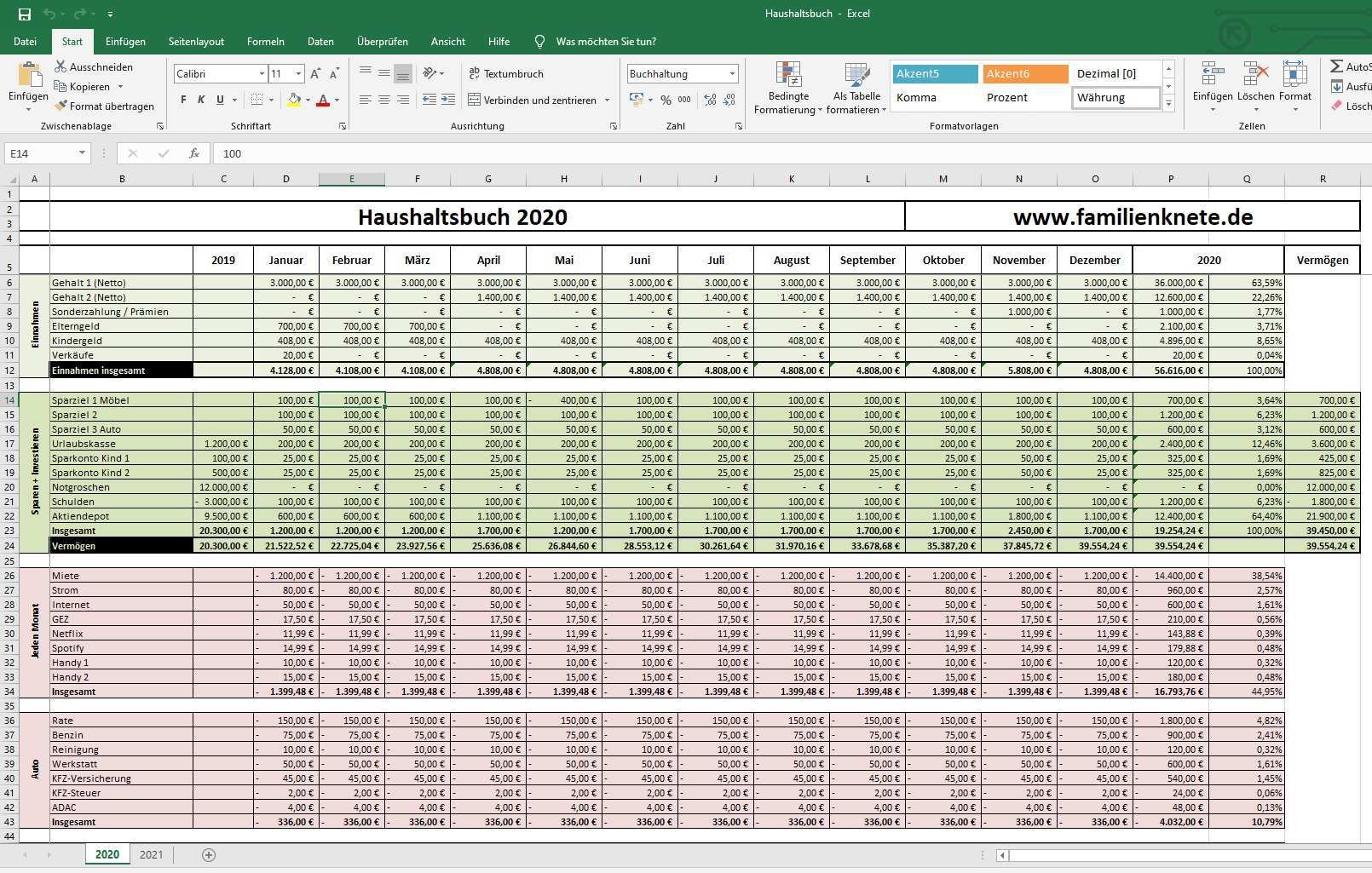 Kostenloses Haushaltsbuch Excel Vorlage Fur Familien Familienknete