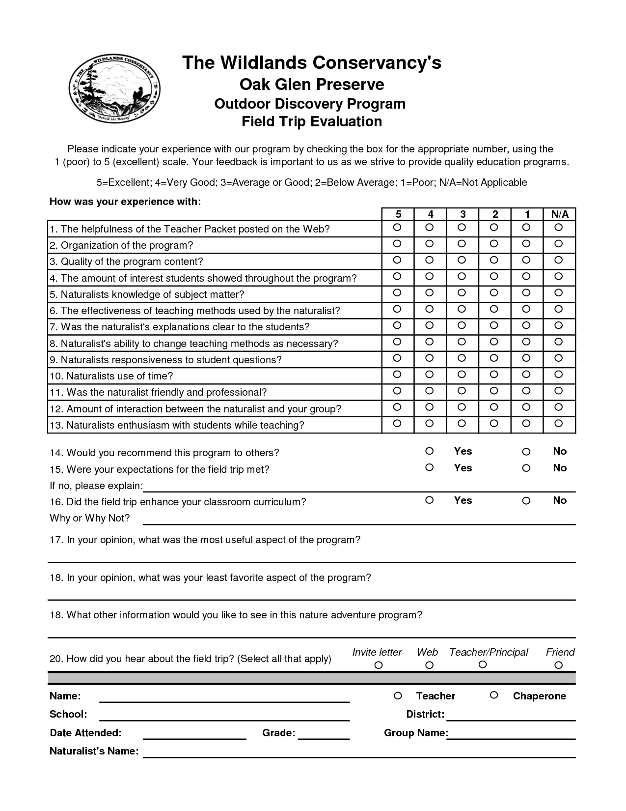 Museum Field Trip Evaluation Form Google Search