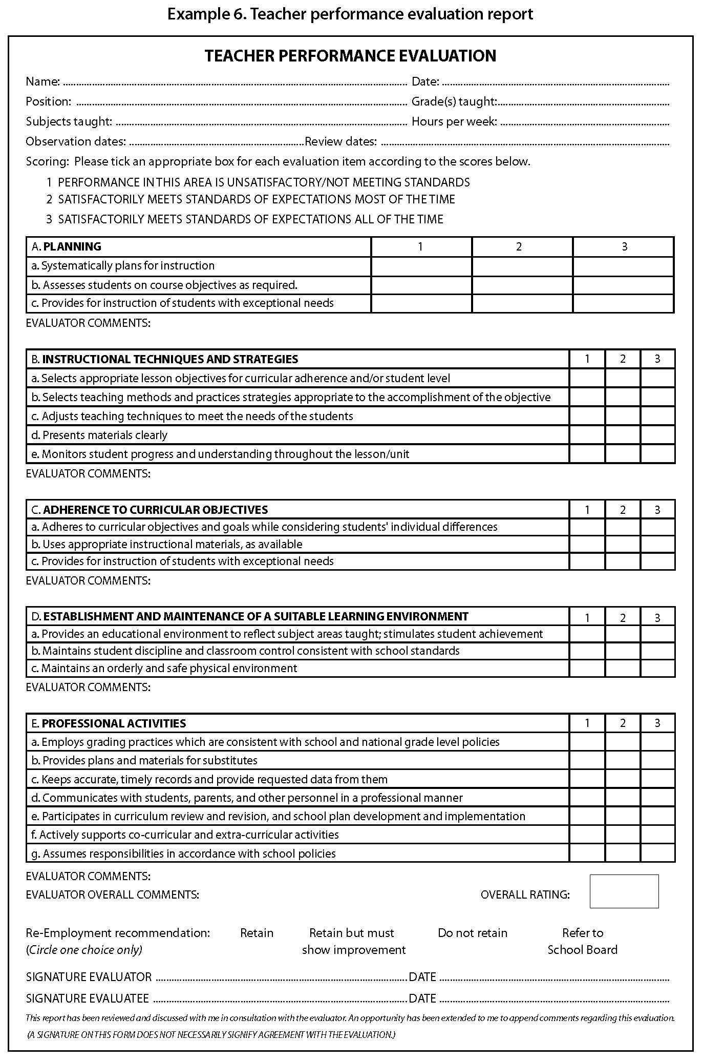 Evaluation Form For Teachers Performance Google Search Teacher Observation Preschool Evaluation Forms Teacher Evaluation