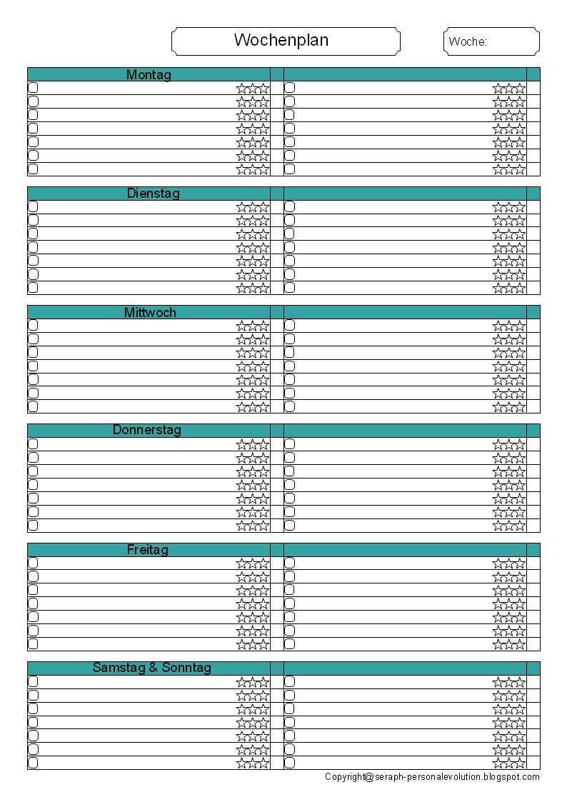 Personal Evolution Wochenplanung Excel Vorlage Vorlagen Planer