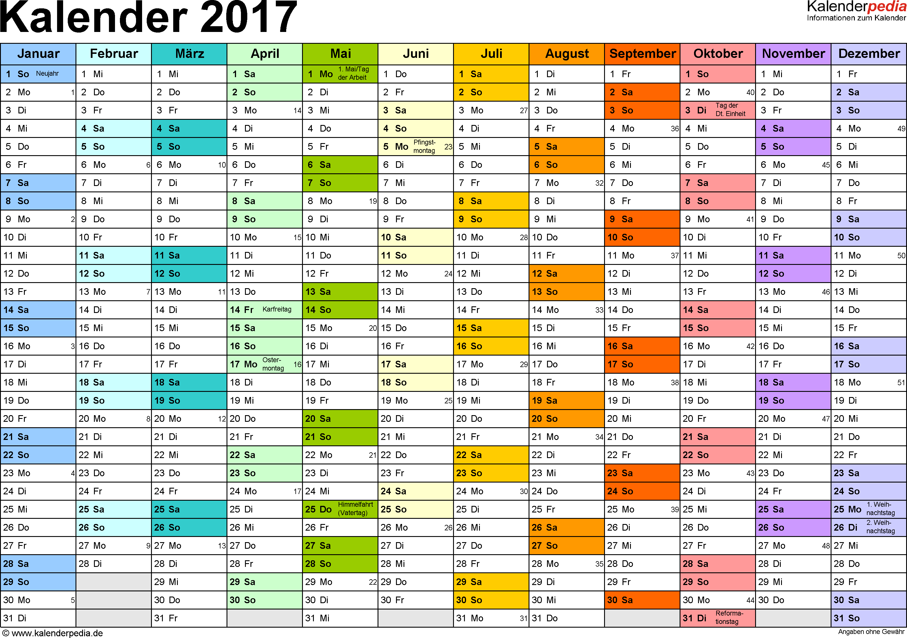 Vorlage 1 Kalender 2017 Fur Excel Querformat 1 Seite Monate Nebeneinander Jeder Monate In Anderer Farbe Kalender 2018 Kalender 2015 Kalender Vorlagen