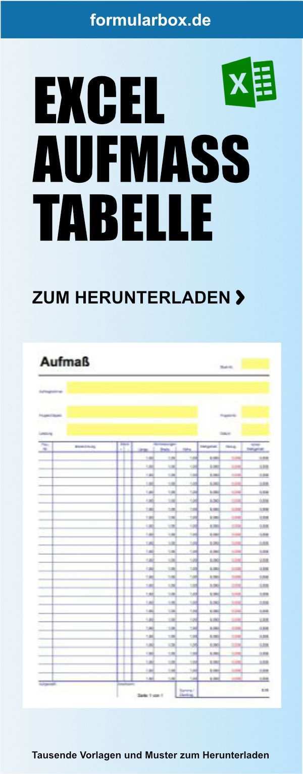 Aufmass Als Excel Tabelle Herunterladen Excel Vorlage C Programmieren Lernen Excel Tipps