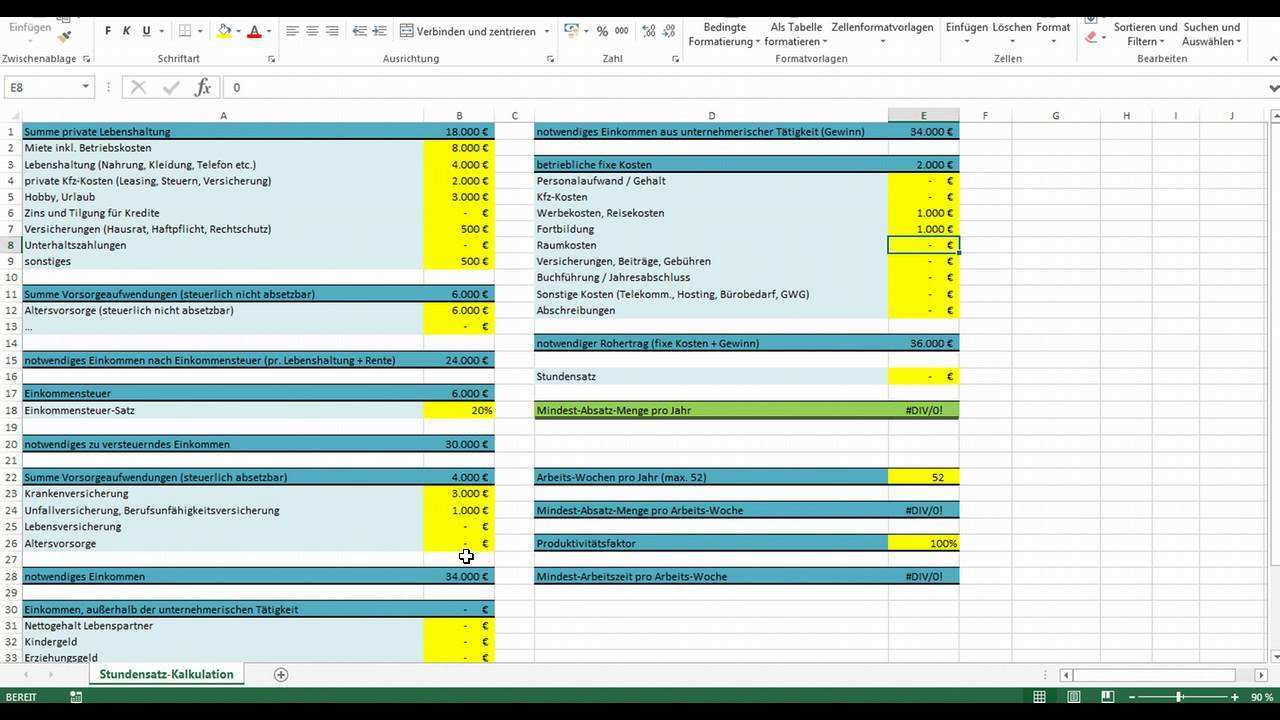 Excel Vorlage Stundensatz Kalkulation Youtube