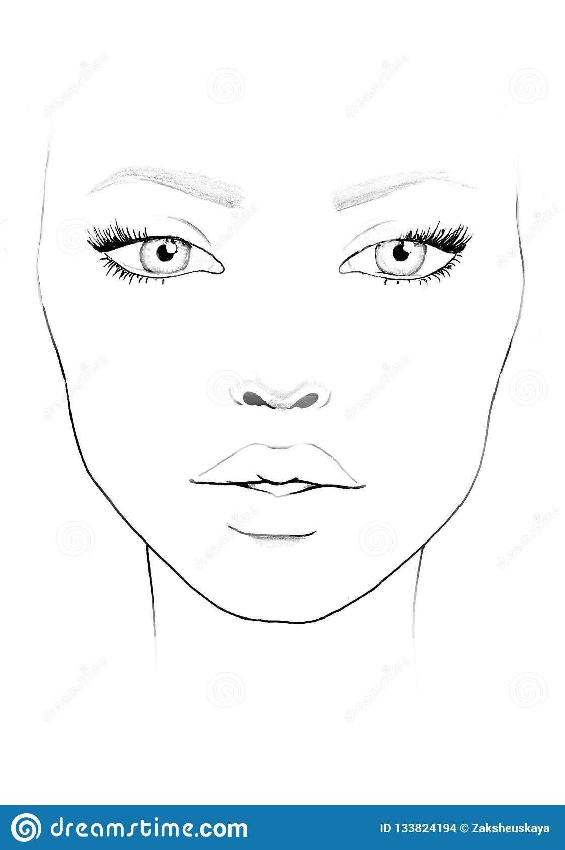 Face Chart Makeup Artist Blank Beautiful Woman Portrait Face Chart Makeup Face Charts Face Chart Face Template