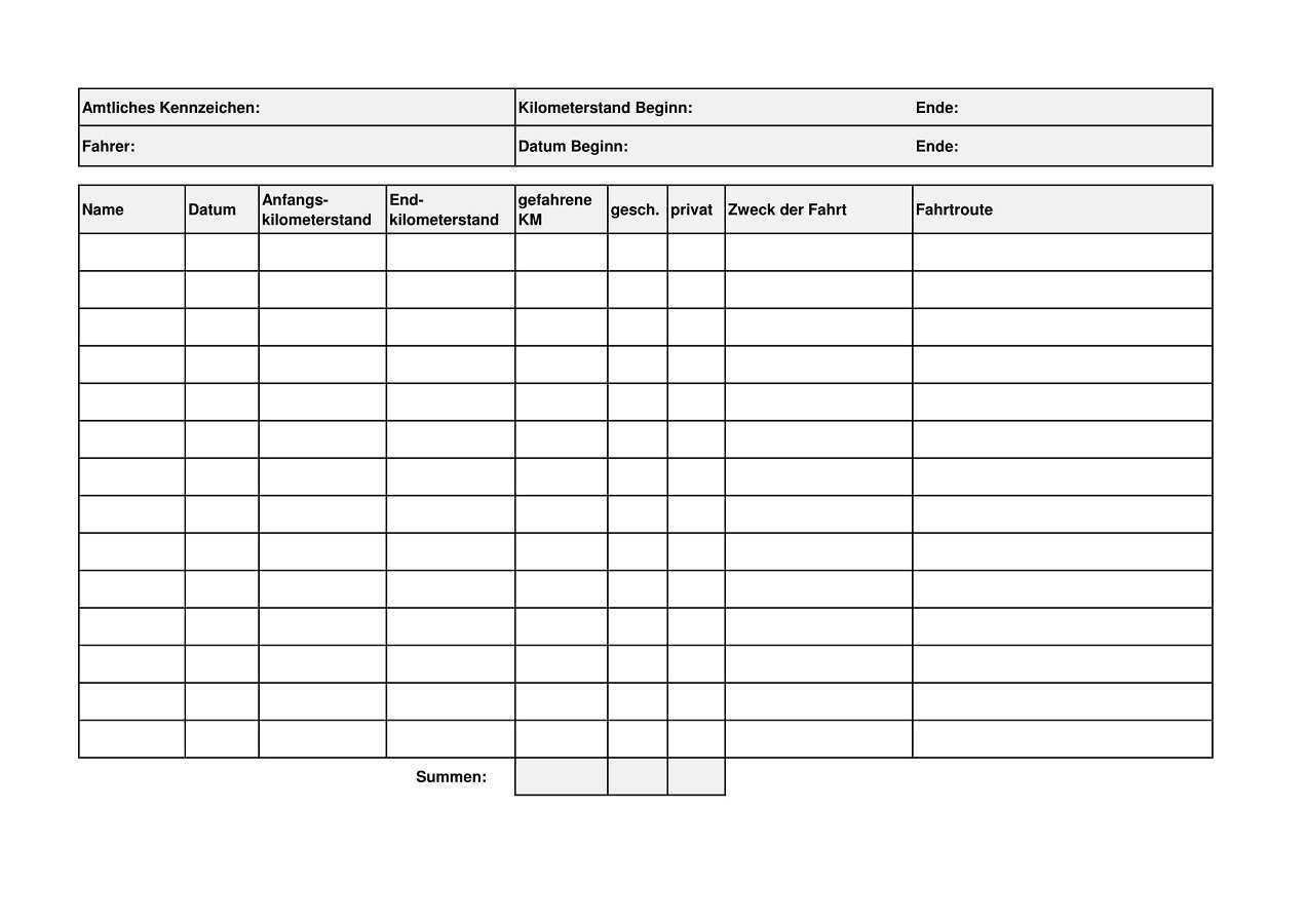 Fahrtenbuch Excel Vorlagen Kostenlos Downloaden