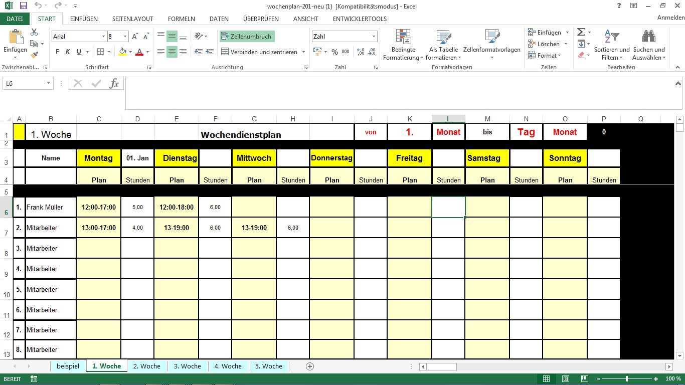 Wochendienstplan Excel Kostenlos Downloaden Dienstplan Maschine De