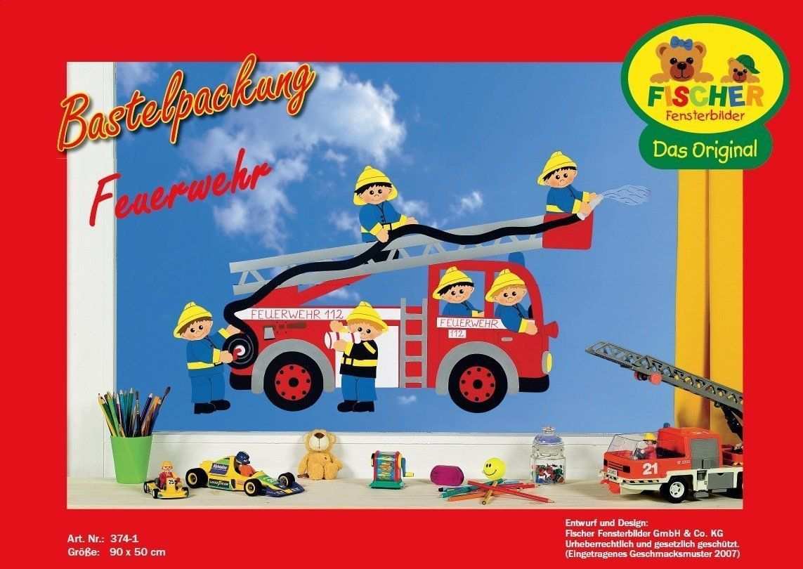 Fensterbild Bastelvorlage Feuerwehr Feuerwehrauto Basteln Kinder Feuerwehr Fensterbilder Kinderzimmer