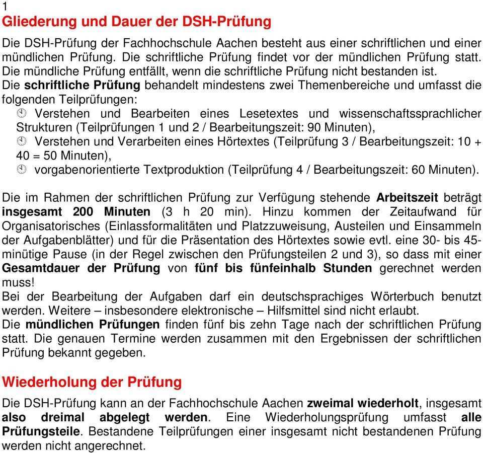 Informationen Zur Dsh Der Fachhochschule Aachen Und Zum Anmeldeverfahren Pdf Kostenfreier Download