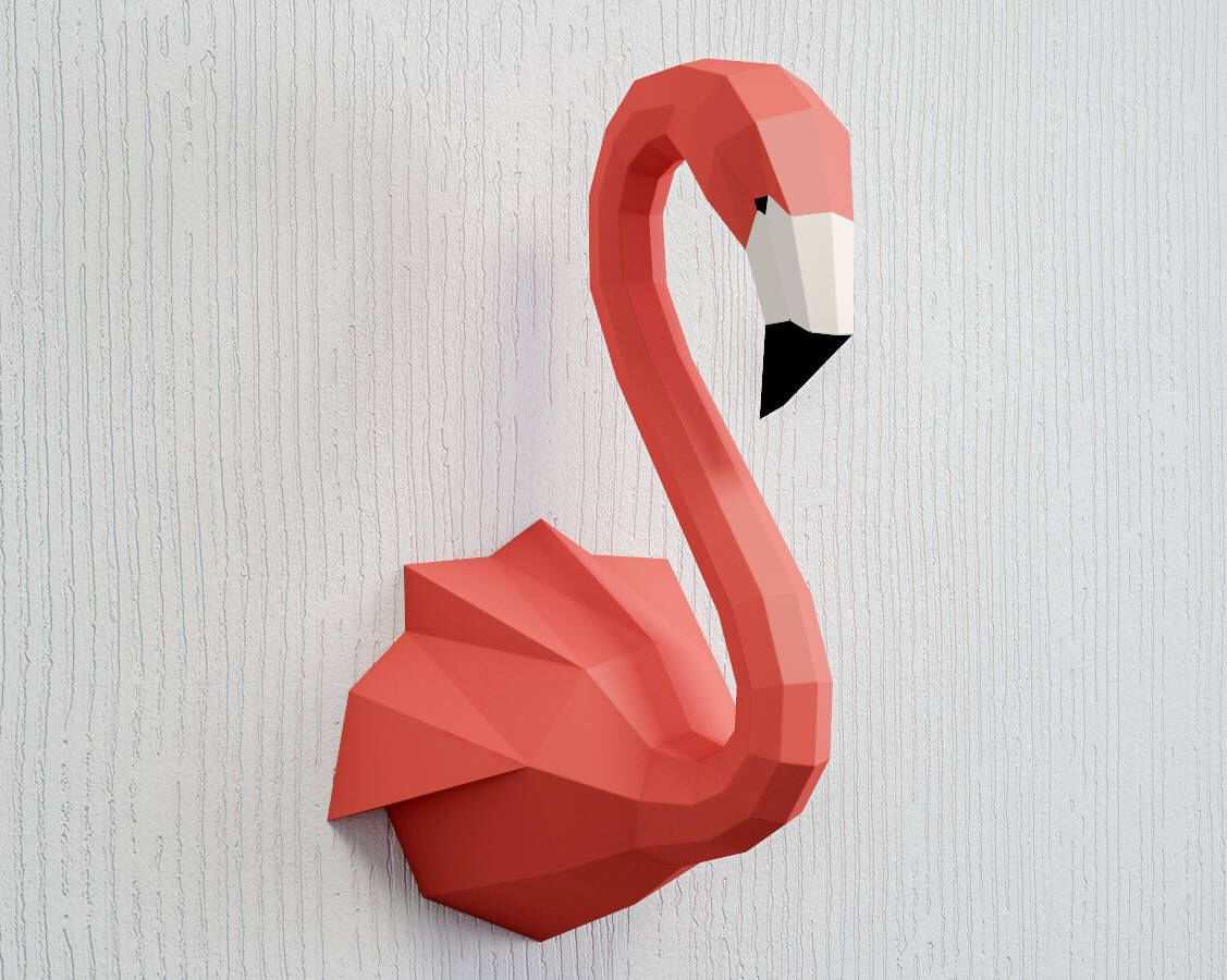Papercraft Flamingo 3d Paper Craft Sculpture Animal Head Etsy 3d Paper Crafts Paper Sculpture 3d Paper